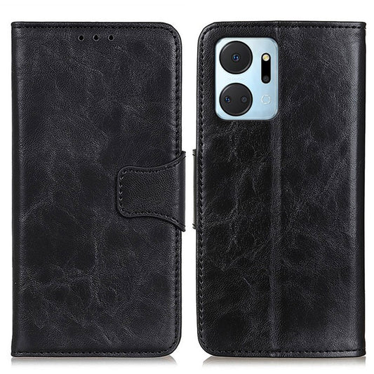 For Honor X7a 5G Crazy Horse Texture Split Leather Wallet Cover Shockproof Cell Phone Stand Case - Black