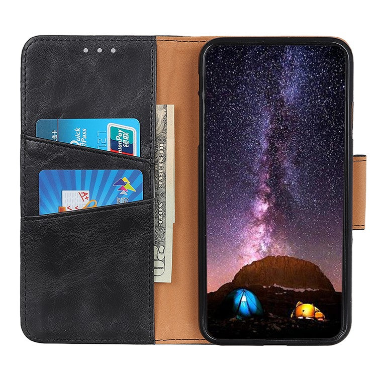 For Honor X7a 5G Crazy Horse Texture Split Leather Wallet Cover Shockproof Cell Phone Stand Case - Black
