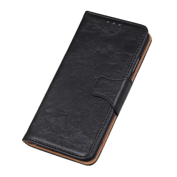 For Honor X7a 5G Crazy Horse Texture Split Leather Wallet Cover Shockproof Cell Phone Stand Case - Black