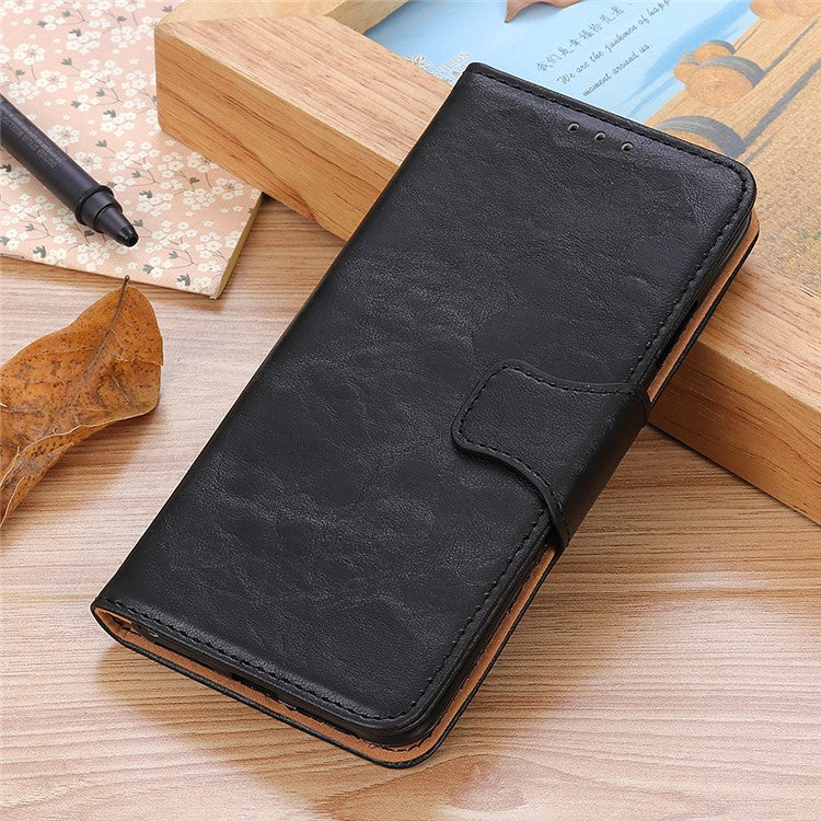 For Honor X7a 5G Crazy Horse Texture Split Leather Wallet Cover Shockproof Cell Phone Stand Case - Black