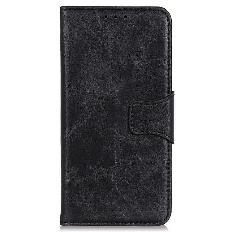 For Honor X7a 5G Crazy Horse Texture Split Leather Wallet Cover Shockproof Cell Phone Stand Case - Black