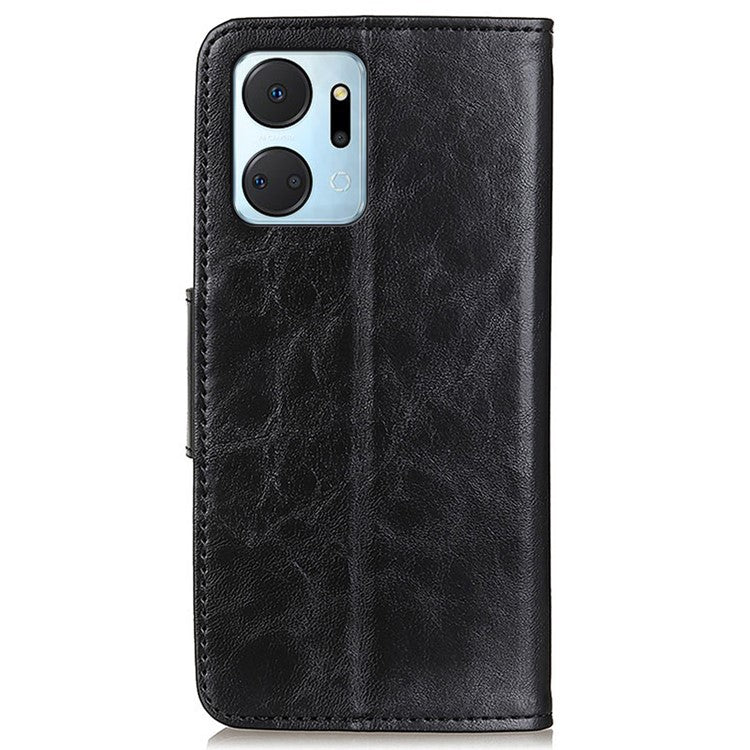For Honor X7a 5G Crazy Horse Texture Split Leather Wallet Cover Shockproof Cell Phone Stand Case - Black