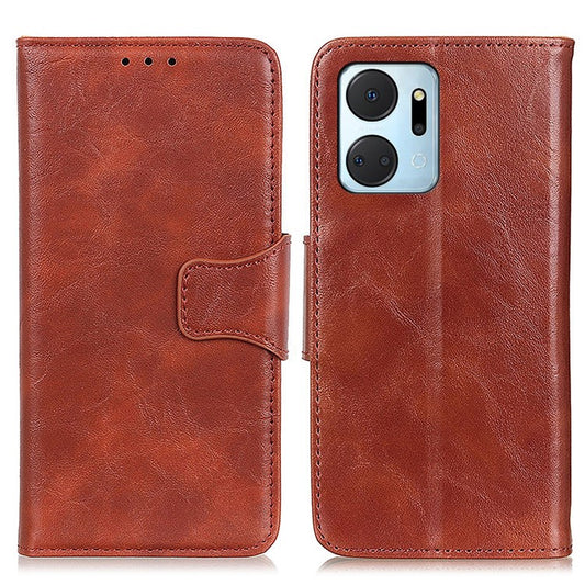 For Honor X7a 5G Crazy Horse Texture Split Leather Wallet Cover Shockproof Cell Phone Stand Case - Brown