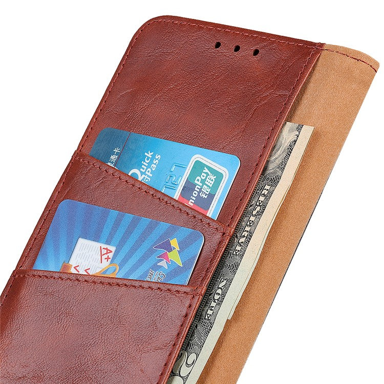 For Honor X7a 5G Crazy Horse Texture Split Leather Wallet Cover Shockproof Cell Phone Stand Case - Brown