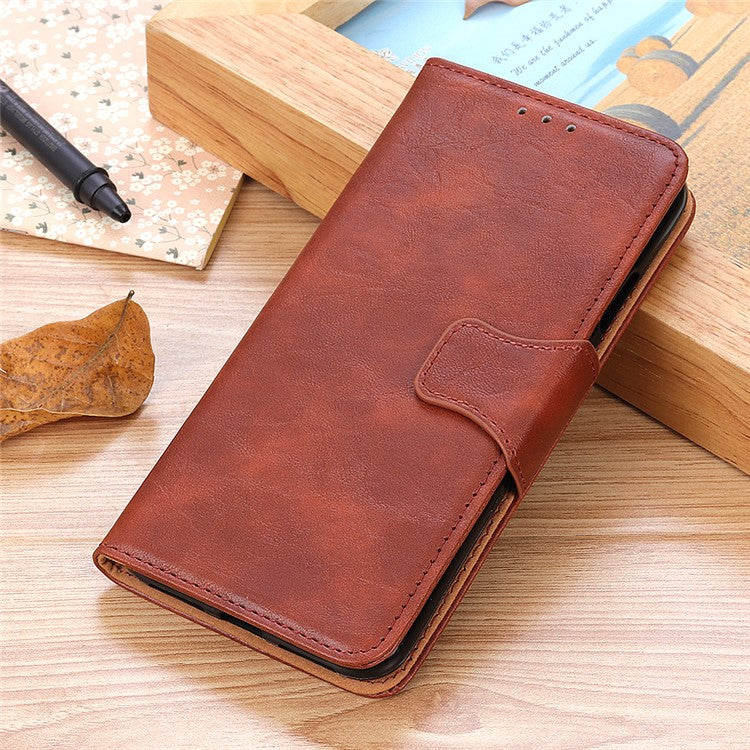 For Honor X7a 5G Crazy Horse Texture Split Leather Wallet Cover Shockproof Cell Phone Stand Case - Brown