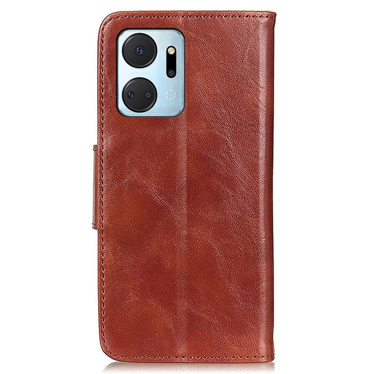 For Honor X7a 5G Crazy Horse Texture Split Leather Wallet Cover Shockproof Cell Phone Stand Case - Brown