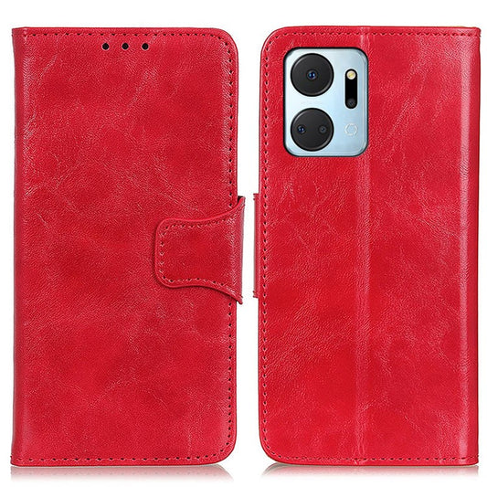 For Honor X7a 5G Crazy Horse Texture Split Leather Wallet Cover Shockproof Cell Phone Stand Case - Red