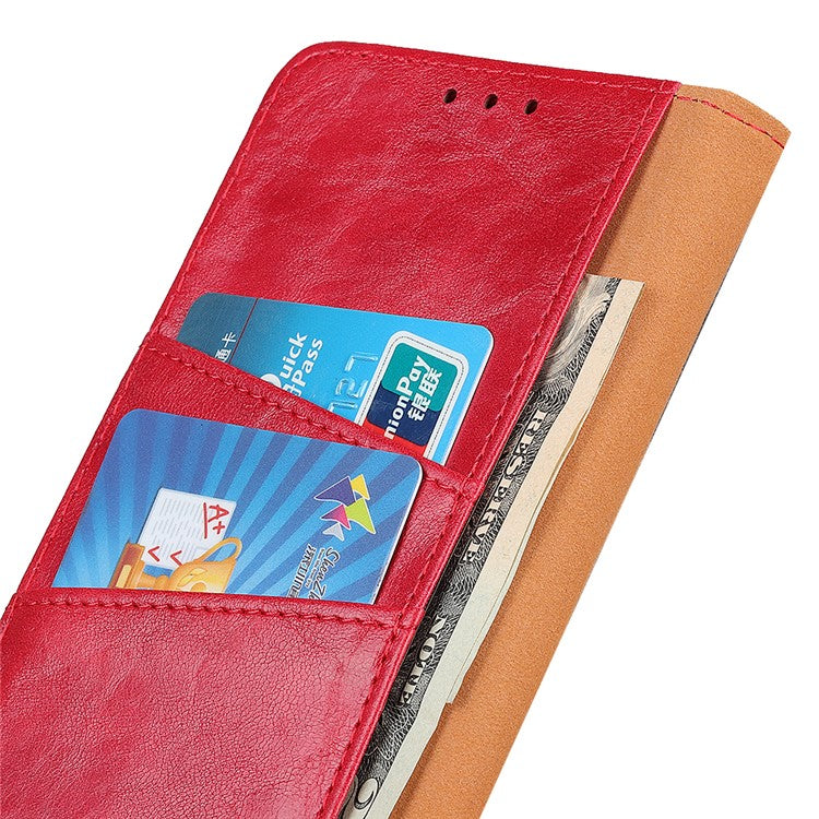 For Honor X7a 5G Crazy Horse Texture Split Leather Wallet Cover Shockproof Cell Phone Stand Case - Red