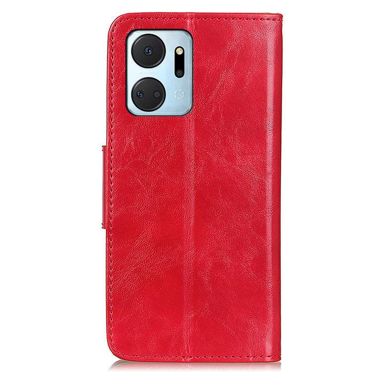 For Honor X7a 5G Crazy Horse Texture Split Leather Wallet Cover Shockproof Cell Phone Stand Case - Red