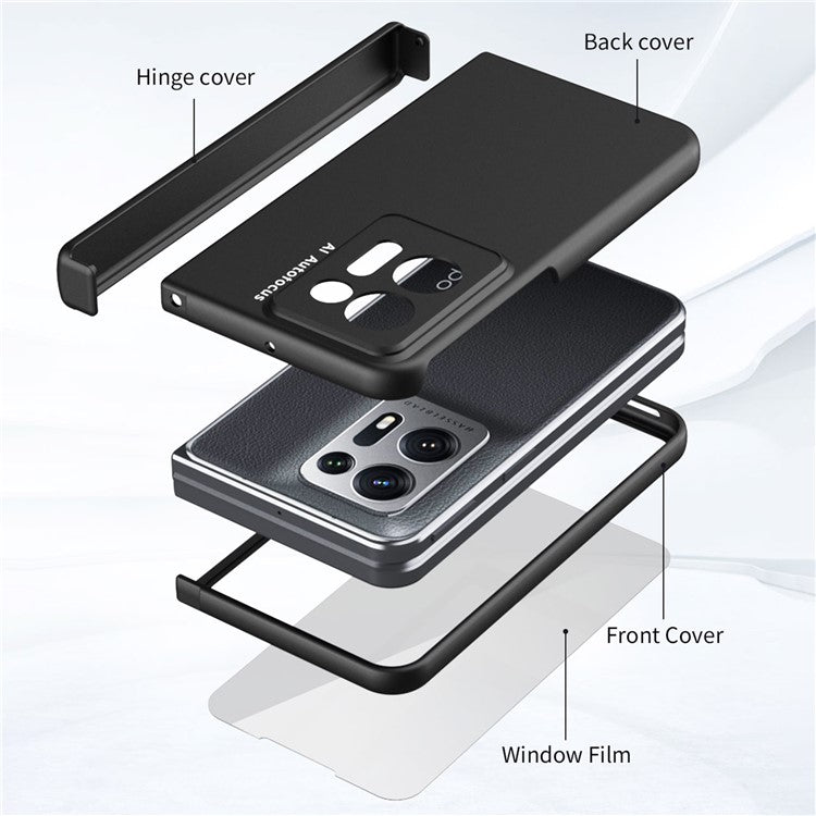 Anti-scratch Phone Cover For Oppo Find N2 5G Side Hinge Hard PC Phone Case with Tempered Glass Film - Yellow