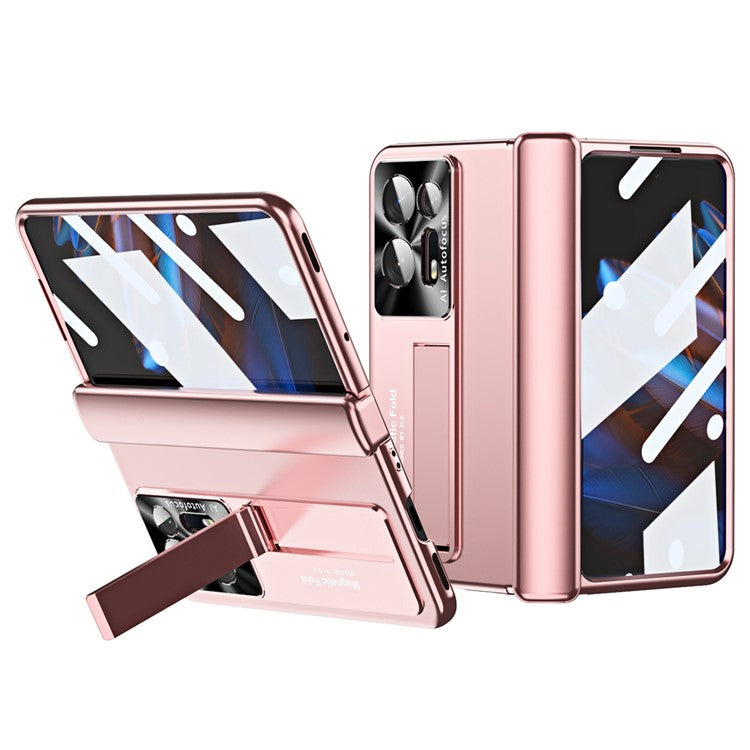Anti-scratch Phone Case For Oppo Find N2 5G , Hinge Protection Kickstand PC Phone Cover with Screen Film - Pink