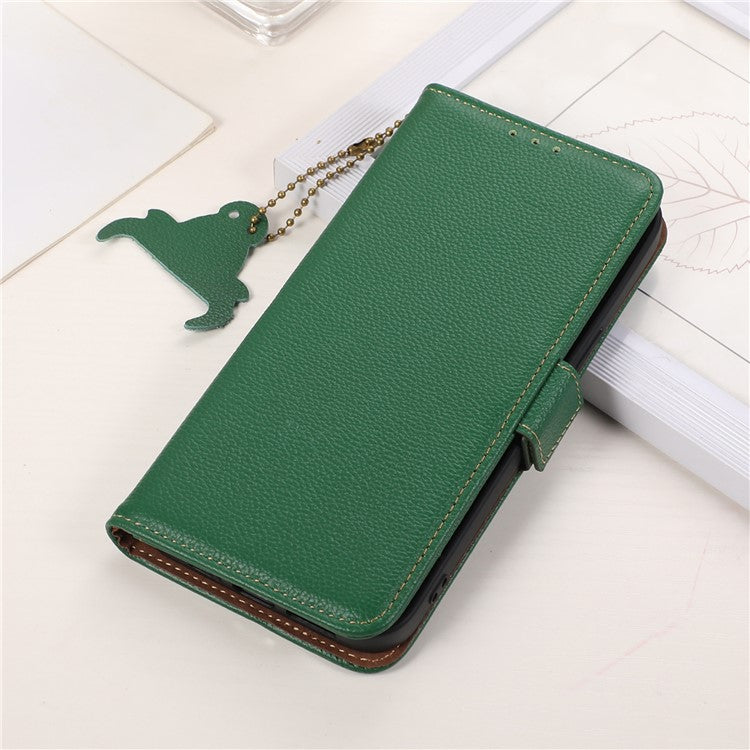 RFID Blocking Phone Case for Samsung Galaxy A24 4G (162.1 x 77.6 x 8.3mm) , Genuine Cow Leather Wallet Stand Phone Cover - Green