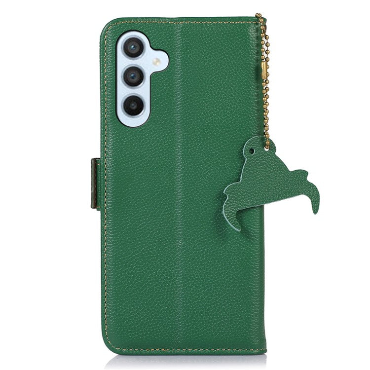 RFID Blocking Phone Case for Samsung Galaxy A24 4G (162.1 x 77.6 x 8.3mm) , Genuine Cow Leather Wallet Stand Phone Cover - Green