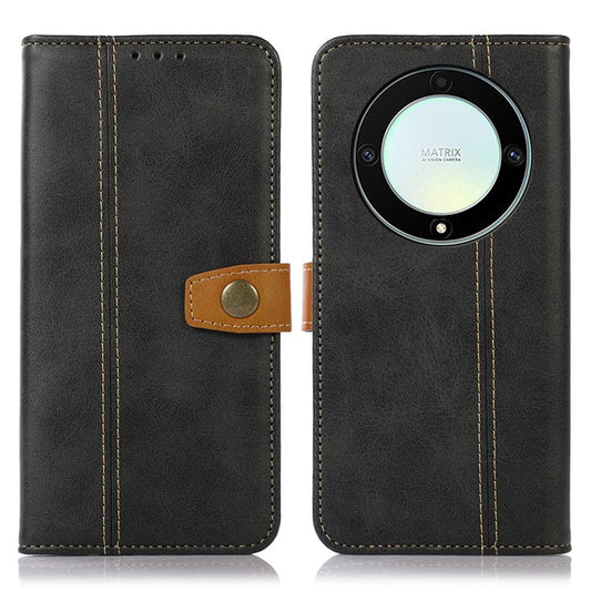For Honor X9a 5G / X40 5G / Magic5 Lite 5G PU Leather Phone Case Calf Texture Stand Wallet Cover - Black