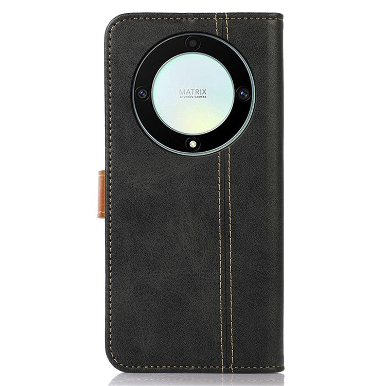 For Honor X9a 5G / X40 5G / Magic5 Lite 5G PU Leather Phone Case Calf Texture Stand Wallet Cover - Black