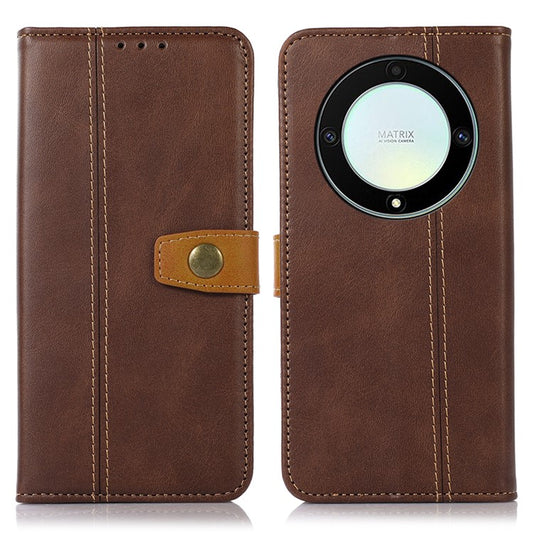 For Honor X9a 5G / X40 5G / Magic5 Lite 5G PU Leather Phone Case Calf Texture Stand Wallet Cover - Coffee