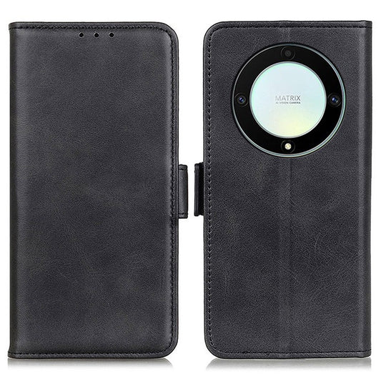 For Honor X9a 5G / X40 5G / Magic5 Lite 5G Phone Wallet Case Cowhide Texture Leather Stand Phone Cover - Black