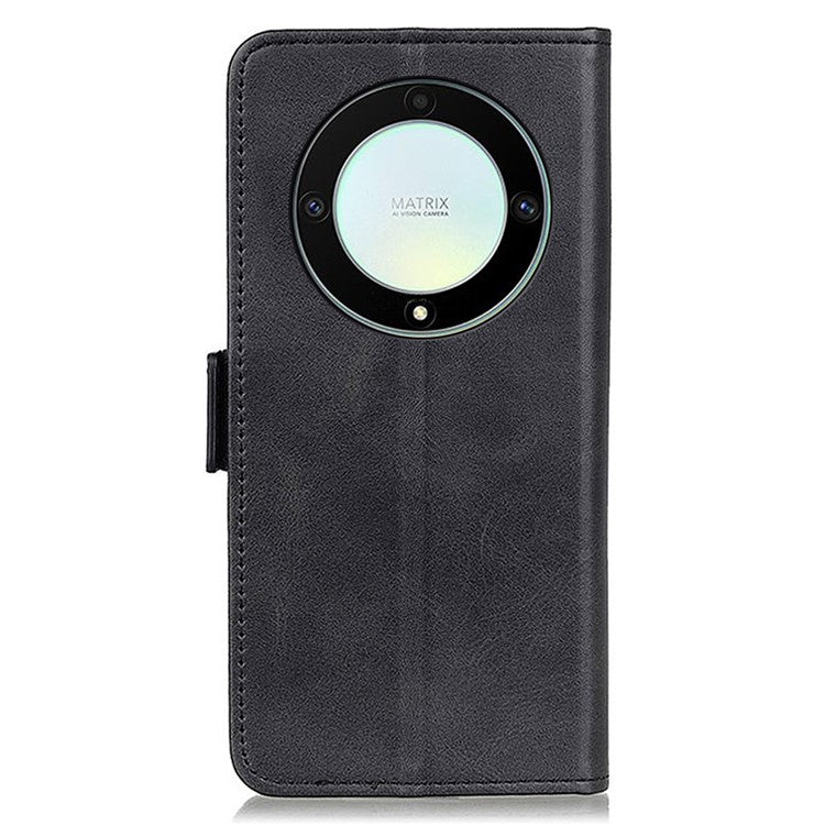For Honor X9a 5G / X40 5G / Magic5 Lite 5G Phone Wallet Case Cowhide Texture Leather Stand Phone Cover - Black
