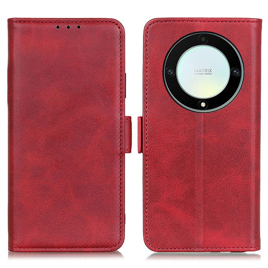 For Honor X9a 5G / X40 5G / Magic5 Lite 5G Phone Wallet Case Cowhide Texture Leather Stand Phone Cover - Red