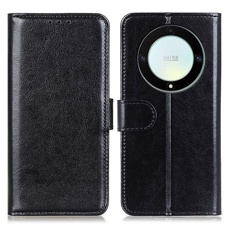 For Honor X9a 5G / X40 5G / Magic5 Lite 5G Stand Phone Case Crazy Horse Texture Wallet Phone Leather Cover - Black
