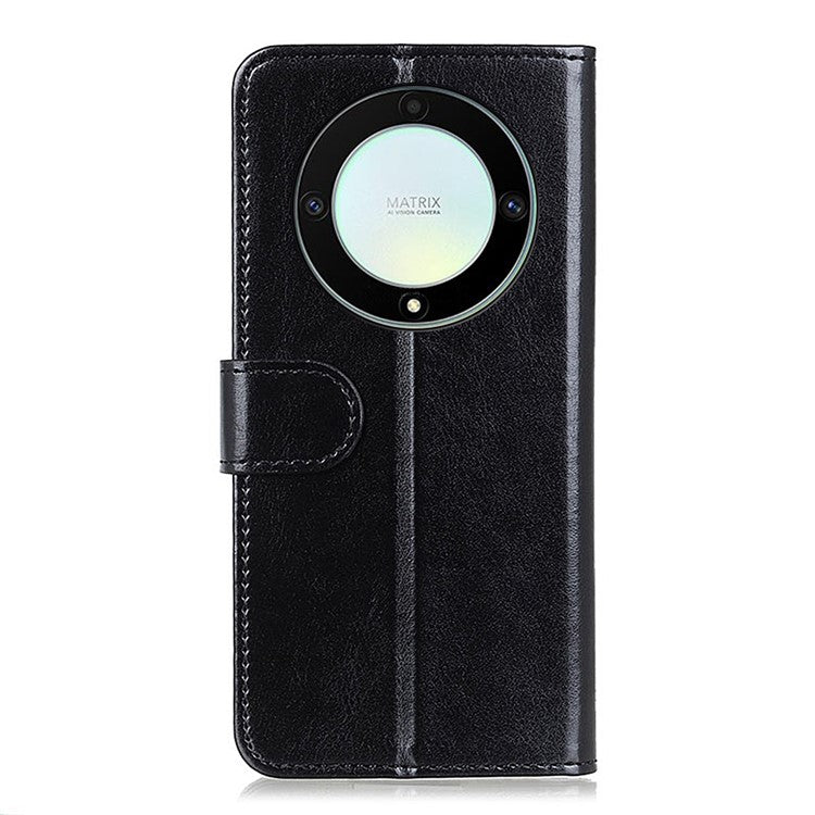 For Honor X9a 5G / X40 5G / Magic5 Lite 5G Stand Phone Case Crazy Horse Texture Wallet Phone Leather Cover - Black