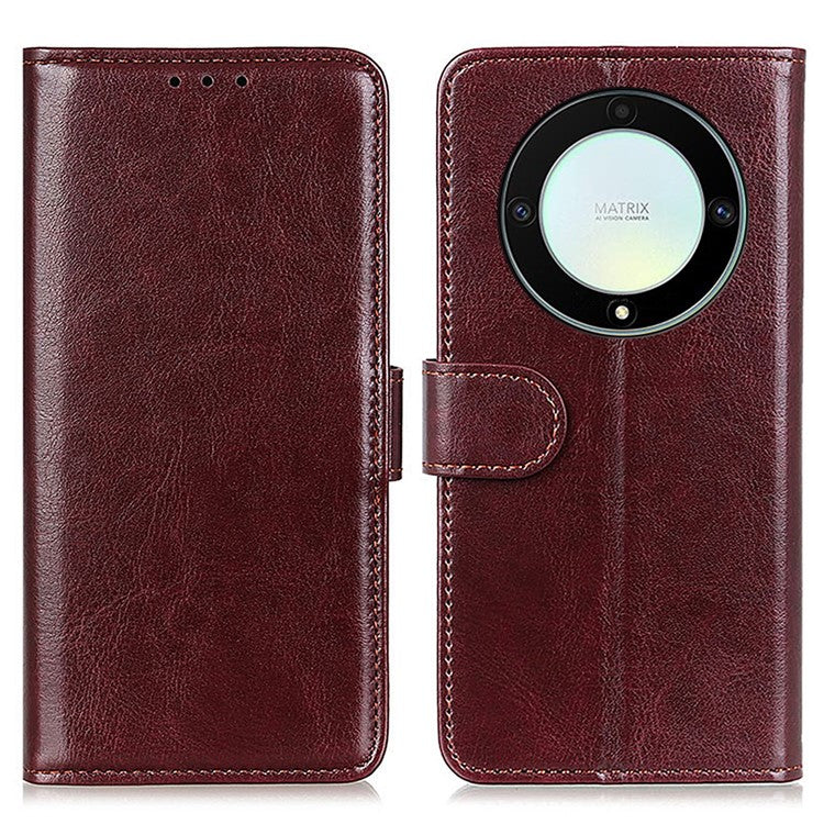 For Honor X9a 5G / X40 5G / Magic5 Lite 5G Stand Phone Case Crazy Horse Texture Wallet Phone Leather Cover - Brown