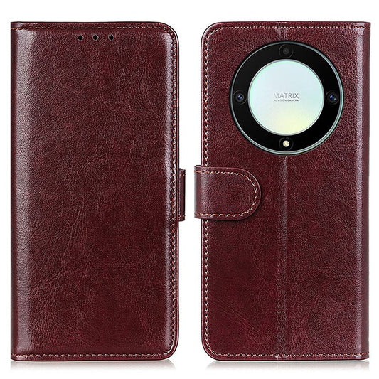 For Honor X9a 5G / X40 5G / Magic5 Lite 5G Stand Phone Case Crazy Horse Texture Wallet Phone Leather Cover - Brown