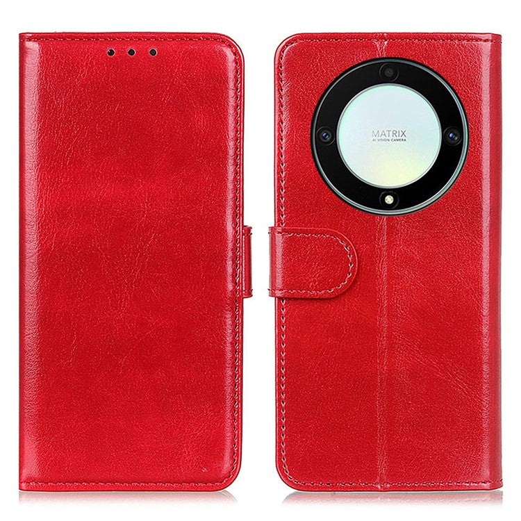 For Honor X9a 5G / X40 5G / Magic5 Lite 5G Stand Phone Case Crazy Horse Texture Wallet Phone Leather Cover - Red