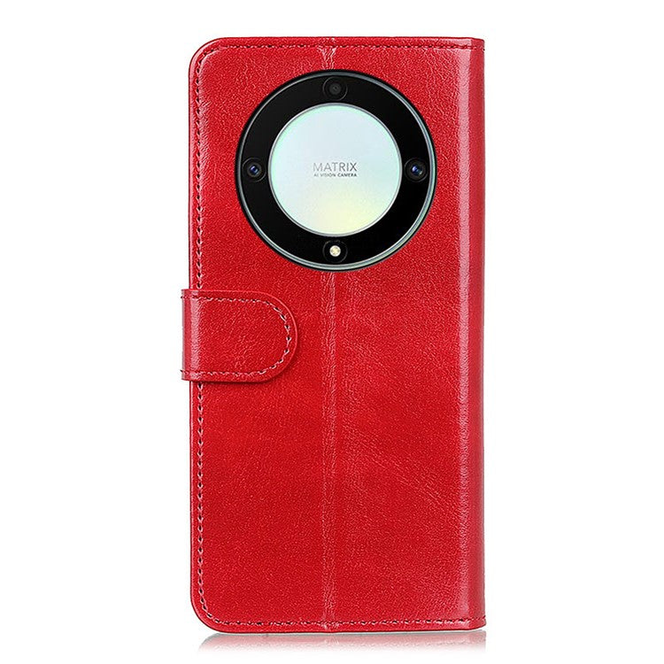 For Honor X9a 5G / X40 5G / Magic5 Lite 5G Stand Phone Case Crazy Horse Texture Wallet Phone Leather Cover - Red