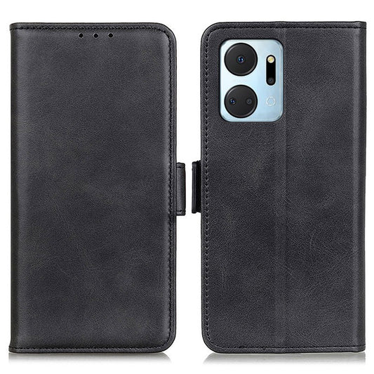 For Honor X7a 5G Cowhide Texture Phone Leather Cover Wallet Stand Phone Case - Black