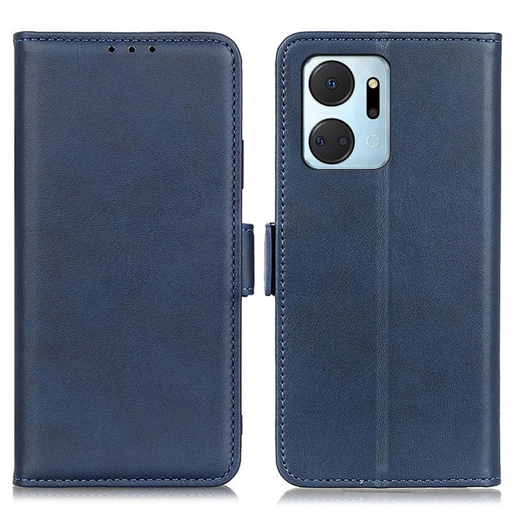 For Honor X7a 5G Cowhide Texture Phone Leather Cover Wallet Stand Phone Case - Blue