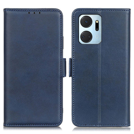 For Honor X7a 5G Cowhide Texture Phone Leather Cover Wallet Stand Phone Case - Blue