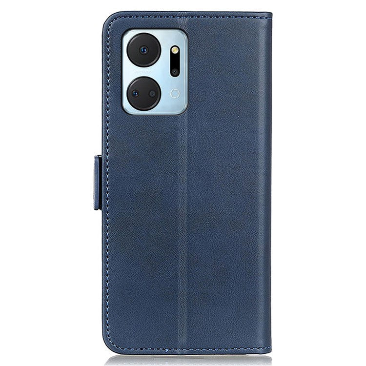 For Honor X7a 5G Cowhide Texture Phone Leather Cover Wallet Stand Phone Case - Blue