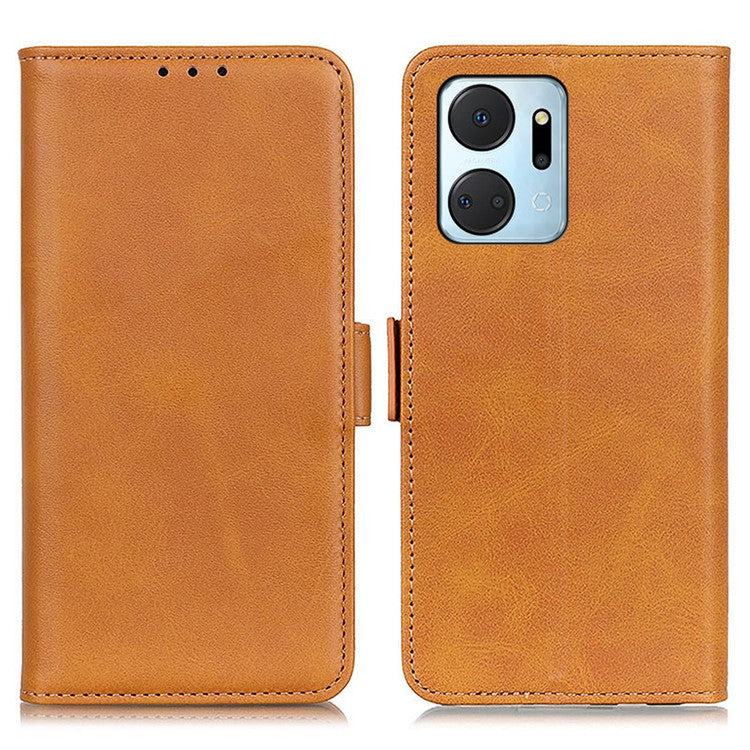 For Honor X7a 5G Cowhide Texture Phone Leather Cover Wallet Stand Phone Case - Yellow