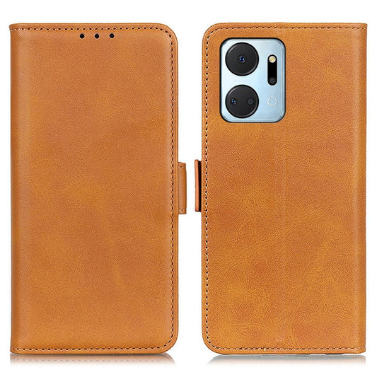 For Honor X7a 5G Cowhide Texture Phone Leather Cover Wallet Stand Phone Case - Yellow