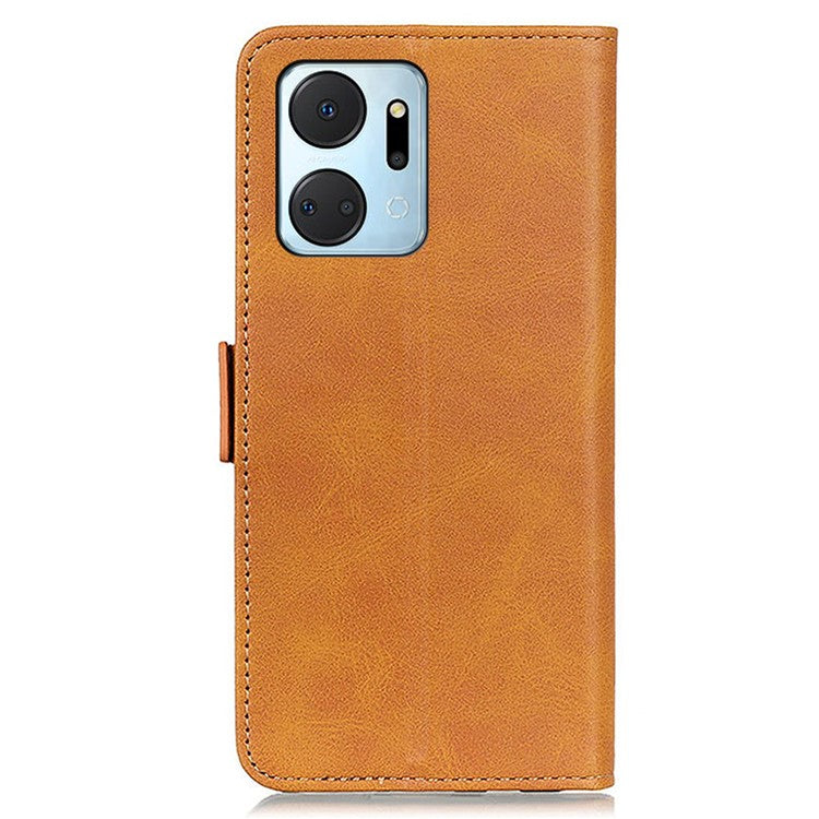 For Honor X7a 5G Cowhide Texture Phone Leather Cover Wallet Stand Phone Case - Yellow
