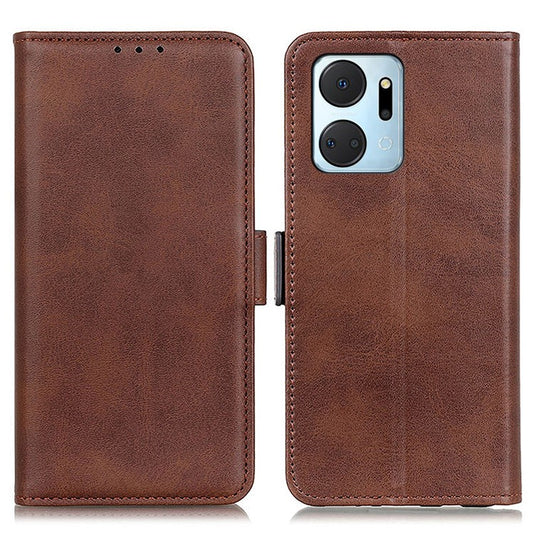 For Honor X7a 5G Cowhide Texture Phone Leather Cover Wallet Stand Phone Case - Brown