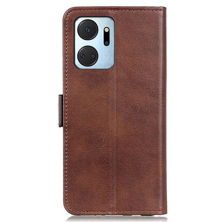 For Honor X7a 5G Cowhide Texture Phone Leather Cover Wallet Stand Phone Case - Brown