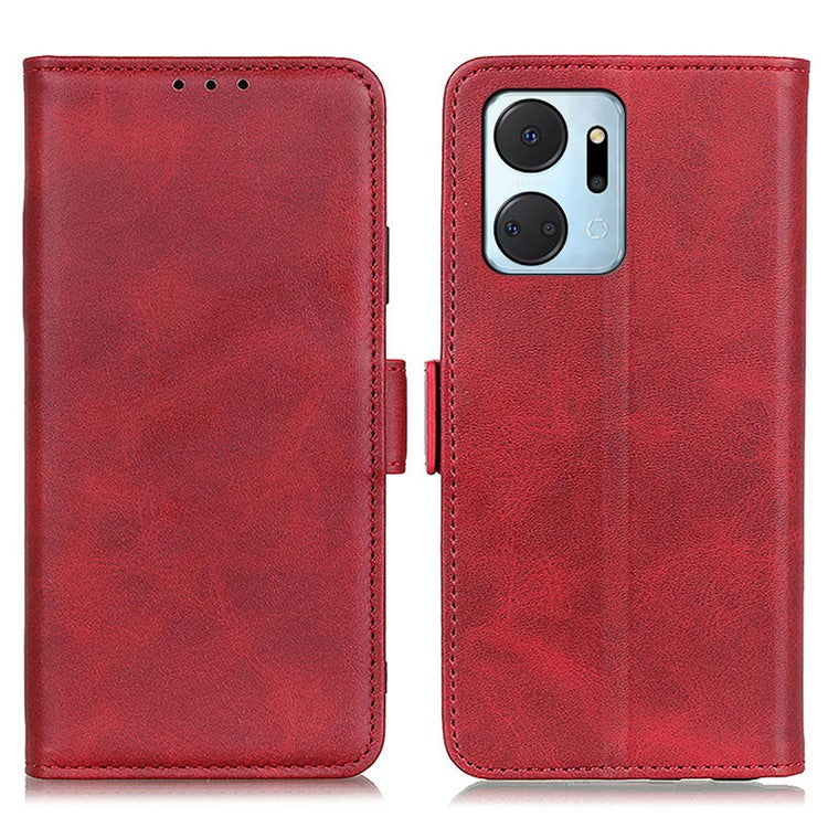 For Honor X7a 5G Cowhide Texture Phone Leather Cover Wallet Stand Phone Case - Red