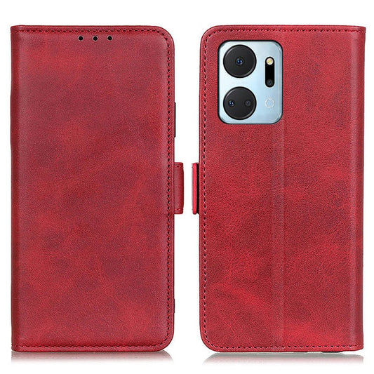 For Honor X7a 5G Cowhide Texture Phone Leather Cover Wallet Stand Phone Case - Red