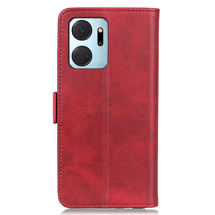 For Honor X7a 5G Cowhide Texture Phone Leather Cover Wallet Stand Phone Case - Red