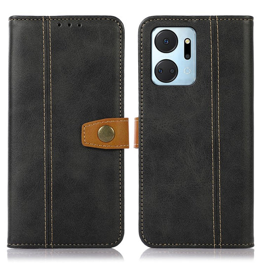 Calf Texture Phone Leather Case for Honor X7a 5G Stand Wallet Mobile Phone Cover - Black