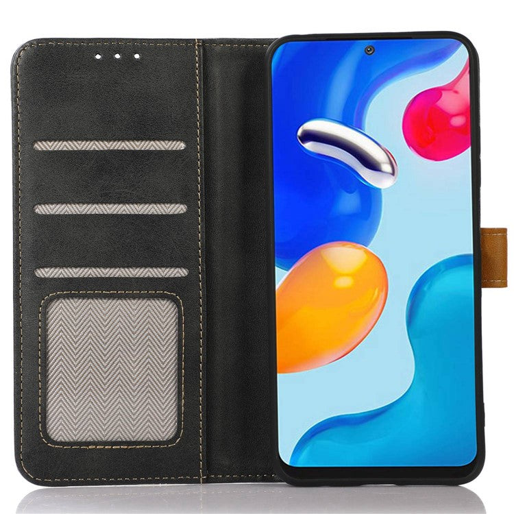 Calf Texture Phone Leather Case for Honor X7a 5G Stand Wallet Mobile Phone Cover - Black