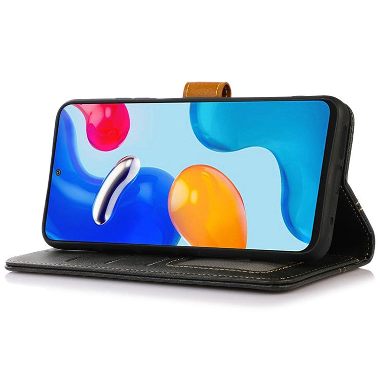 Calf Texture Phone Leather Case for Honor X7a 5G Stand Wallet Mobile Phone Cover - Black