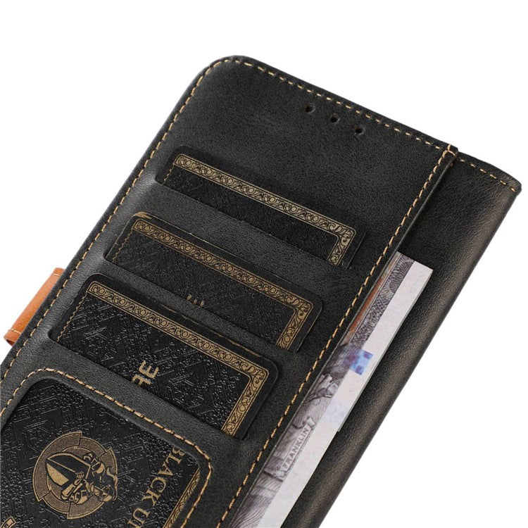 Calf Texture Phone Leather Case for Honor X7a 5G Stand Wallet Mobile Phone Cover - Black