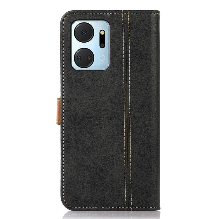 Calf Texture Phone Leather Case for Honor X7a 5G Stand Wallet Mobile Phone Cover - Black