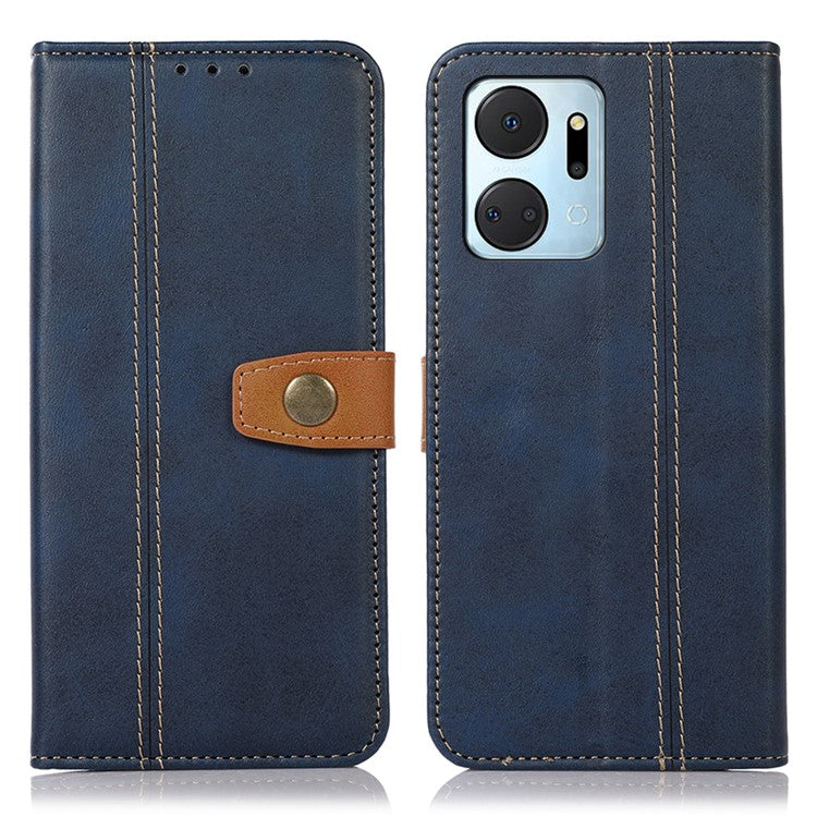 Calf Texture Phone Leather Case for Honor X7a 5G Stand Wallet Mobile Phone Cover - Sapphire