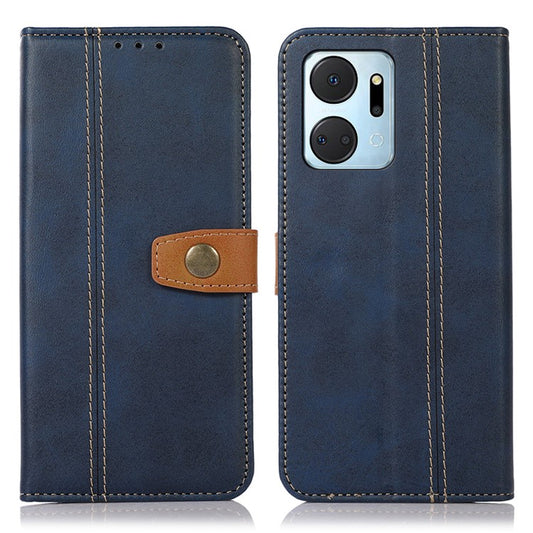 Calf Texture Phone Leather Case for Honor X7a 5G Stand Wallet Mobile Phone Cover - Sapphire
