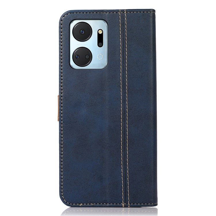 Calf Texture Phone Leather Case for Honor X7a 5G Stand Wallet Mobile Phone Cover - Sapphire