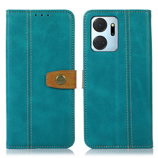 Calf Texture Phone Leather Case for Honor X7a 5G Stand Wallet Mobile Phone Cover - Light Green